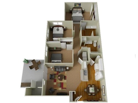Floor plan for 3 beds, 2 baths, 1230 sqft